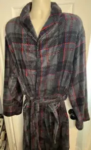 NWT Hawke & Co Sleepwear Robe - OSFM - Charcoal Navy Plaid