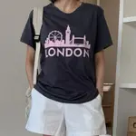 𝐇𝐚𝐧𝐧𝐚𝐡現貨免運｜正韓🇰🇷倫敦女孩 簡約印花T 倫敦鐵橋 LONDON 字母印花短袖上衣