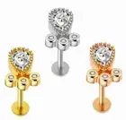 Cluster Teardrop triple Ball CZ Gem Helix Bar Ear Stud Earing Labret Piercing