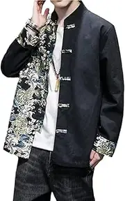 [QPZK] Fashion Kung Fu Jacket Tang Suit Men Hanfu Chinese Traditional Clothing Embroidery Martial Arts Clothes Tops