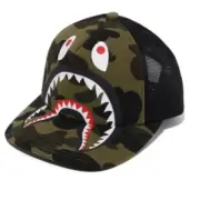Authentic a bathing ape bape 1st camo shark mesh cap trucker hat yellow new JPN