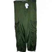 NEW American Eagle Baggy Joggers 6 SHORT Baggy Cargo Pant Army Green Satin Ankle