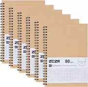 6 Pack A5 Grid Spiral Notebook 120 Pages for School Office Study