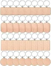 Ysyaxsyt 32Pcs Wooden Keychain Blanks Wood Engraving Blanks Key Chain Key Ring Key Tag DIY Craft