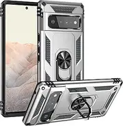 Cavor for Google Pixel 6 pro Case (6.71") TPU Case PC Bumper 360° Rotation Ring Holder Kickstand Back Cover [Work with Magnetic Car Mount] Shockproof Protective Cover-Silver