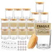 SUPMIND 15Pack Clear Empty Candle Jars with Bamboo Lids and Sticky Labels Bulk J