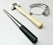 Steel Ring Mandrel Nylon Hammer Finger Sizer Gauge Wide Band Jewelry Tool Set