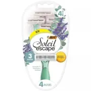BIC SOLEIL” ESCAPE” 4 PACK RAZORS, 3 BLADES SCENTED LAVENDER EUCALYPTUS