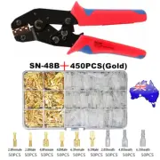Insulated Spade Terminals Kit Ratchet Crimper Pliers+450pcs Wire Connectors Set