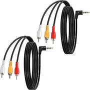 tunghey 2Pack Right Angle 3.5mm to RCA Camcorder AV Audio Video Output Cable, 1/8" TRRS to 3 RCA Male Plug AUX Cable Cord for TV,Phones,Tablets,Speakers,Home Theater 1.2M