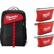 Milwaukee Tool Backpack 14" Heavy Duty Nylon Storage w/ 3-Pack Zipper Tool Bag