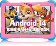 EagleSoar Children's Tablet 10 Inch Android 14 with Octa-Core Processor, Tablet for Children Aged 3-12 Years, 10GB RAM + 64GB ROM, with Learning Software and Parental Control (Pink)