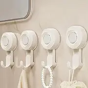 RINGSUN [4-Pack] Wall Hooks Self-Adhesive, Bathroom Towel Hook Handle Weight Up to 5KG Home Decor Adhesive Hooks for Bathroom/Shower/Kitchen [360° Rotating Hooks] [Cream Color]