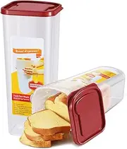 [Flexzion] Airtight Bread Container with Lid - Bread Loaf Storage Container, Clear Bread Box for Homemade Bread BPA-Free Space-Saving & Durable Plastic Bread Container & Dispenser, Pack of 2, Red