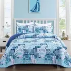 DJY Coastal Quilt Set King Blue Patchwork Beach Themed Quilt Coverlet Set Summer