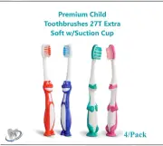 Premium Child Toothbrush 27T Extra Soft w/Suction Cup, Individually Packed, 4/Pk