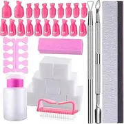 SIQUK Gel Nail Polish Remover Tools 600 Pcs Cotton Pads 20 Pcs Nail Clips Caps 2 Pcs Nail File the Triangle Cuticle Pusher and Cutter Set a Nail Brush a Grinding Block and a Pair Toe Separator