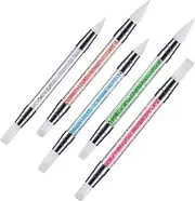 5 Pieces Nail Art Dual Head Silicone Sculpture Pens, Beauties Factory Pointed Flat Wedge Carving Rhinestone Glitter Picking Dotting 3D Pattern Drawing Set