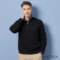 在飛比找Yahoo奇摩購物中心優惠-Nautica 男裝 經典立領吸濕排汗拉鍊長袖POLO衫-黑