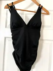 Gap Women's Black High Leg One Piece Swimsuit Padded V-neck Adj straps