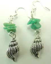 Turquoise Amazonite Chip Dangle Earrings & Sea Shells Beach Handmade Jewelry