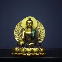 在飛比找Yahoo!奇摩拍賣優惠-舊藏古法老琉璃鎏金彩繪佛像 大背光 釋迦牟尼佛 琉璃佛像