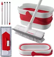 Foldable Mop and Bucket Set with Wringer, Heavy Duty Scrub Mop, Collapsible Mop