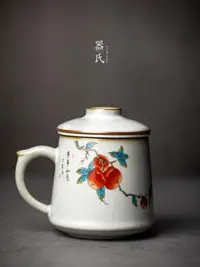 在飛比找樂天市場購物網優惠-茶水分離杯 器氏 汝窯辦公杯個人茶杯陶瓷帶蓋過濾茶水分離泡茶