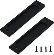 Yitexin 2Pcs Rectangular Recessed Door Pull Handle with Screw, Flat Backside Metal Sliding Barn Door Handle, Flush Pull Handle for Sliding Door, Cabinets and Closet (Black)