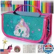 Unicorn Pencil Case Kids Art Set With Fruit Scented Markers, Unicorn Gifts Fo