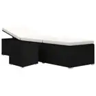 Sun Lounger with Cushion Tea Table Poly Rattan Cream White