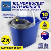 2x NEW Mop Bucket With Wringer Strong 10L Durable Easy Pour Spout Xtra Kleen®
