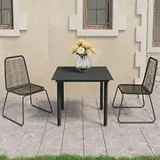 3 Piece Garden Dining Set - PVC Rattan Black with Durable Steel Frame, 80x80cm Table & Two Chairs, Ideal for Patio, Porch, Balcony, Easy Cleaning, Small Outdoor Furniture Sale