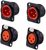 4PCS Gold 3-Pin XLR Male + Female Socket Metal Panel Mount Chassis Microphone Audio Jack D-Type Connector Adapter(2Male、2 Female