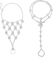 Beebeecraft 4Pcs 2 Styles Anklets for Women Alloy Clear Rhinestone Boho Ball Barefoot Sandal Chain Foot Ring Chain for Beach Summer Foot Chain Jewelry, 17.5cm, Metal