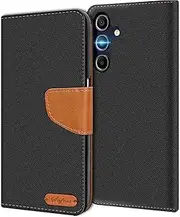 [Verco] Compatible with Samsung Galaxy A15 Case, Protective Case for Samsung A15 4G/5G Denim Textile Book Case Flip Case - Flip Case Black