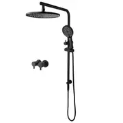 Black Bath Round 10'' Rainfall Shower Head 3-MODE Handheld Set Gooseneck Arm Wall Rail Diverter with Twin Taps WELS WATERMARK