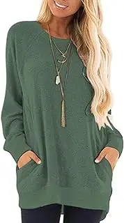 [MISFAY] Womens Casual Long Sleeve Round Neck Pocket T Shirts Blouses Tunic Sweatshirt Tops With Pockets (3XL, Green), Green