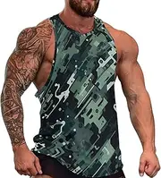 [CSIVKEJ] Men's Graphic Tank Top Black 3D Printed Muscle Casual Sleeveless T-Shirt Fitness Training Cooler Round Neck T-Shirt., Green Camo-1, Medium