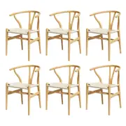 Set of 6 Dining Chairs Wooden Rattan Seat Wishbone Back