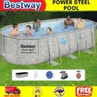 Bestway Swimming Pool Above Ground Steel Frame Oval Pool Set W/ Pump & Ladder