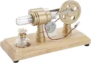 Labymos Hot Air Stirling Engine Electricity Generator Motor Model with LED Light Flywheel Design Science Experiment with Wooden Base DIY Education Toy for Teacher Adults Kids School Office Decor LL-00