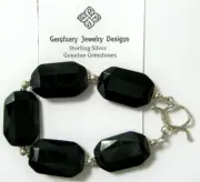 Sterling Silver Faceted Natural ONYX Gemstone Beaded Bracelet...Handmade USA