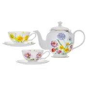 5pc Ashdene Botanical Symphony Teapot w/SS Infuser & Tea Cup Set Fine Bone China