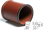 Leather Dice Cup Set Felt Lining Quiet Shaker with 5 Dot Dices for Farkle Yahtzee Games,Brown