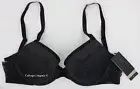 NWT Calvin Klein Blk Label QF6946 "Graphic" Plunge Push-up Demi Lace Bra, Black