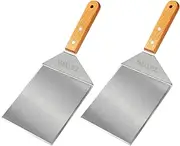 Mallez Pack of 2 Stainless Steel Griddle Grill Spatula, 6 x 5" Heavy Duty Barbecue Turner with Beveled Edges - Barbecue Hamburger Grilling Griddle Accessories