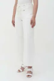 $1920 NEW Chanel Lace Up Pants Trousers White Tweed Cotton Pockets Flared 34