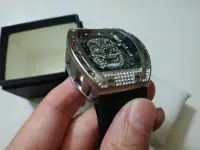 在飛比找Yahoo!奇摩拍賣優惠-石英手錶 鑽石飾邊 RM011 骷髏頭 銀色 網美 RM02