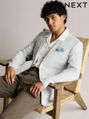 Light Grey Regular Fit Linen Blend Blazer (806630) | $144